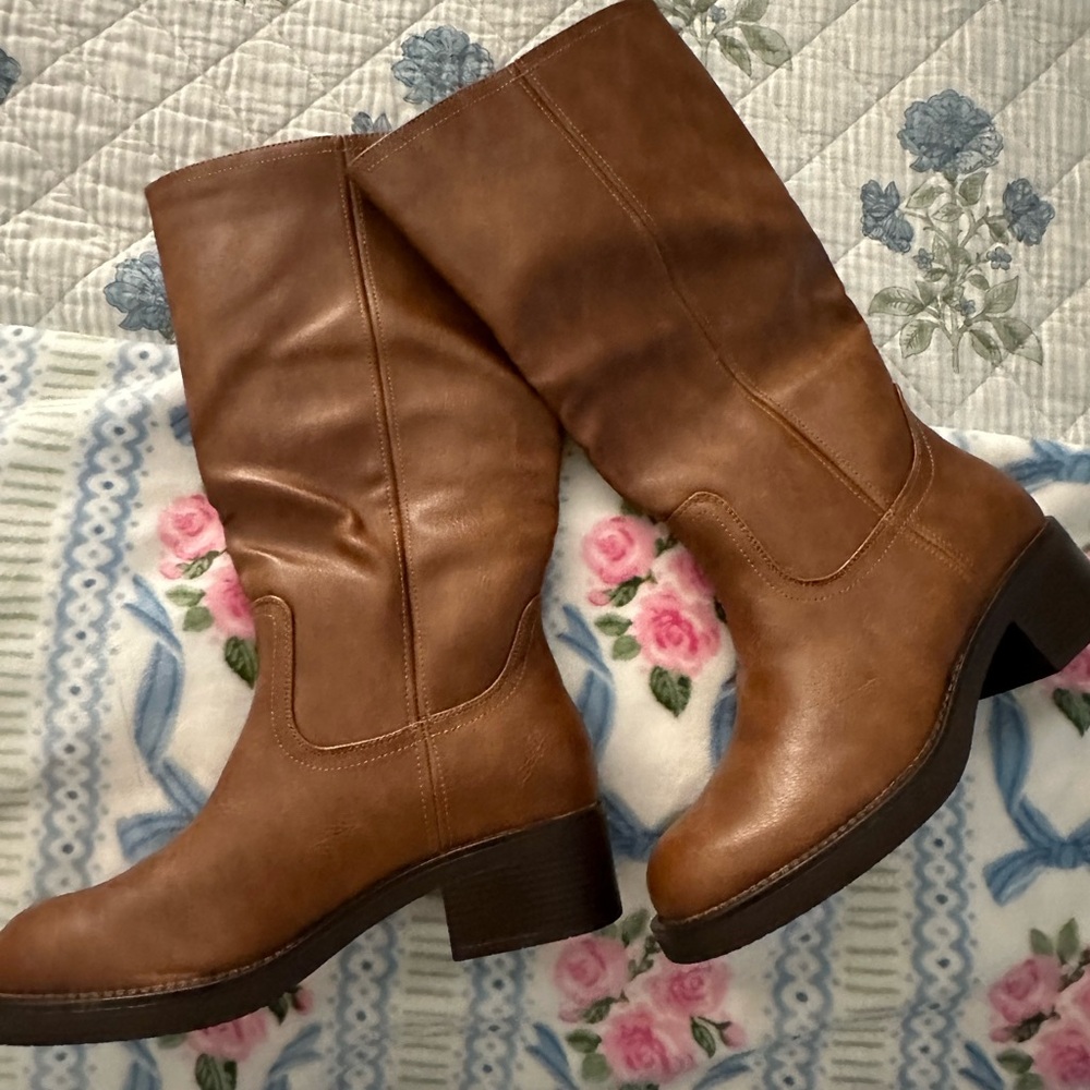 Brown Leather Knee-High Boots